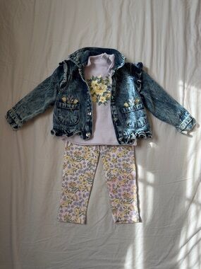 Denim Ruffle Jacket 3-Piece Set - Kids